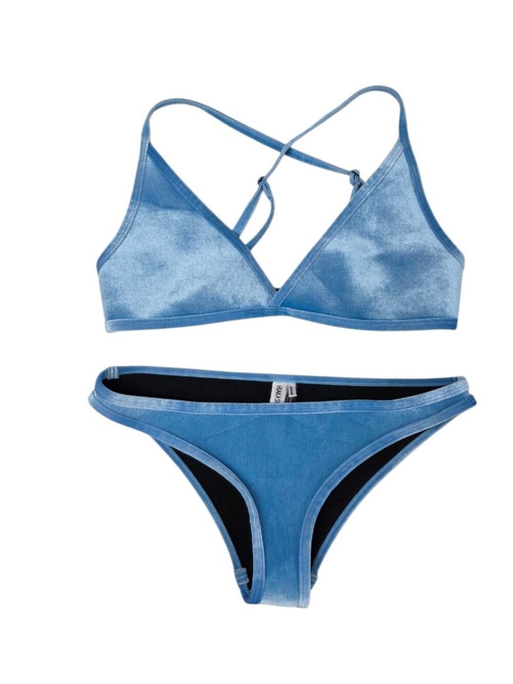 HOAKA Velvet Bikini Set, Blue, Trianlge, Adjustable Strap, Size Med Bot, M++ Top